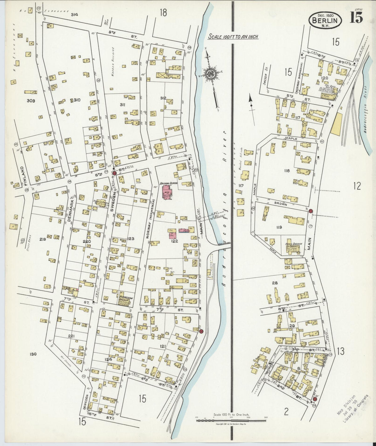 Sanborn Fire Insurance Map from Berlin, Coos County, New Hampshire (1920), Sheet #0015 - Complete Map Set gallery image, historic Sanborn map, vintage wall art, New Hampshire New Hampshire