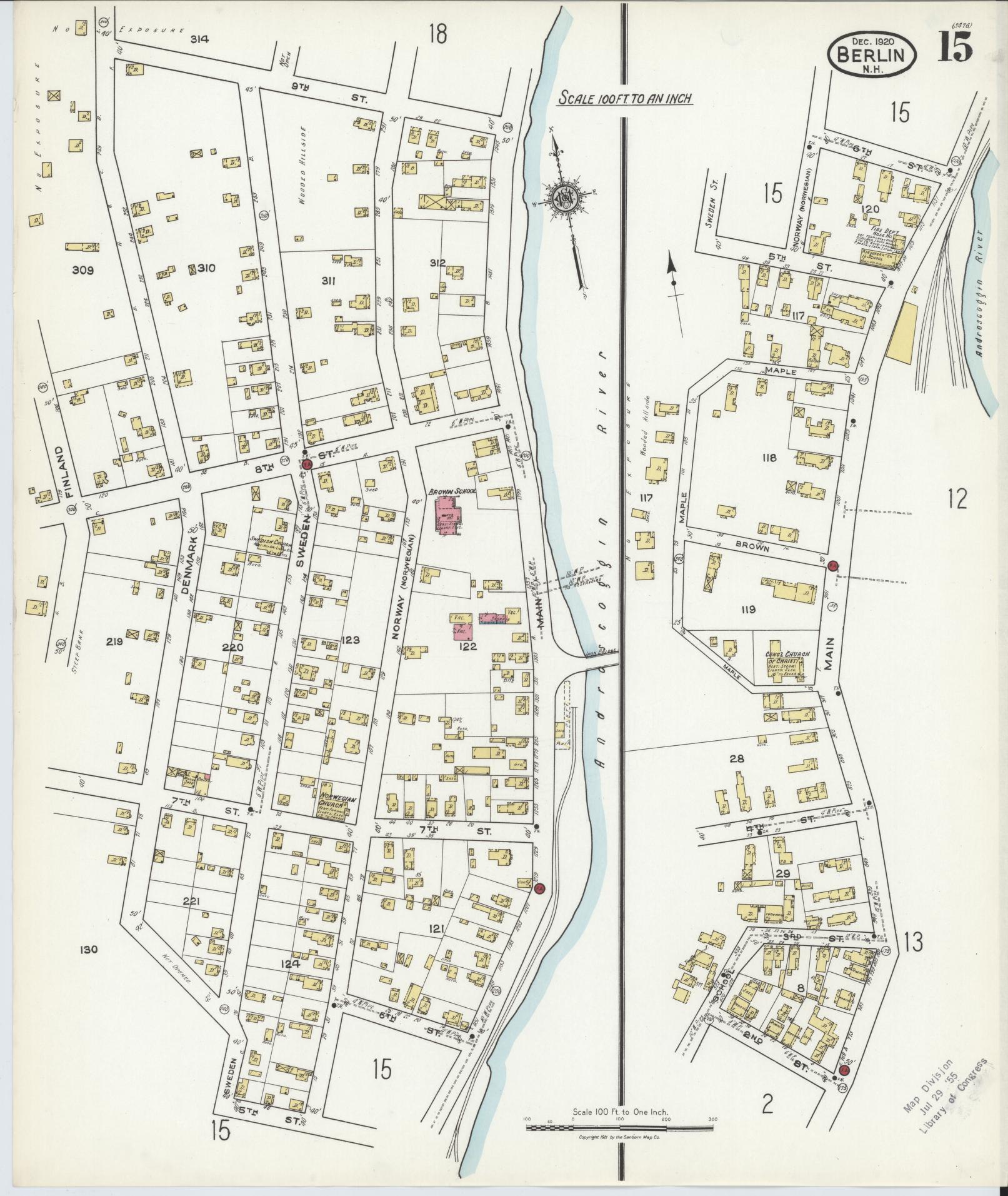 Sanborn Fire Insurance Map from Berlin, Coos County, New Hampshire (1920), Sheet #0015 - Complete Map Set gallery image, historic Sanborn map, vintage wall art, New Hampshire New Hampshire