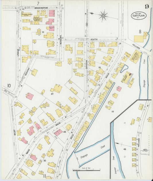Sanborn Fire Insurance Map from Fort Plain, Montgomery County, New York (1901), Sheet #0009 - Historic Sanborn Fire Insurance Map Print, vintage old map wall art, antique decor, genealogy gift, New York New York map