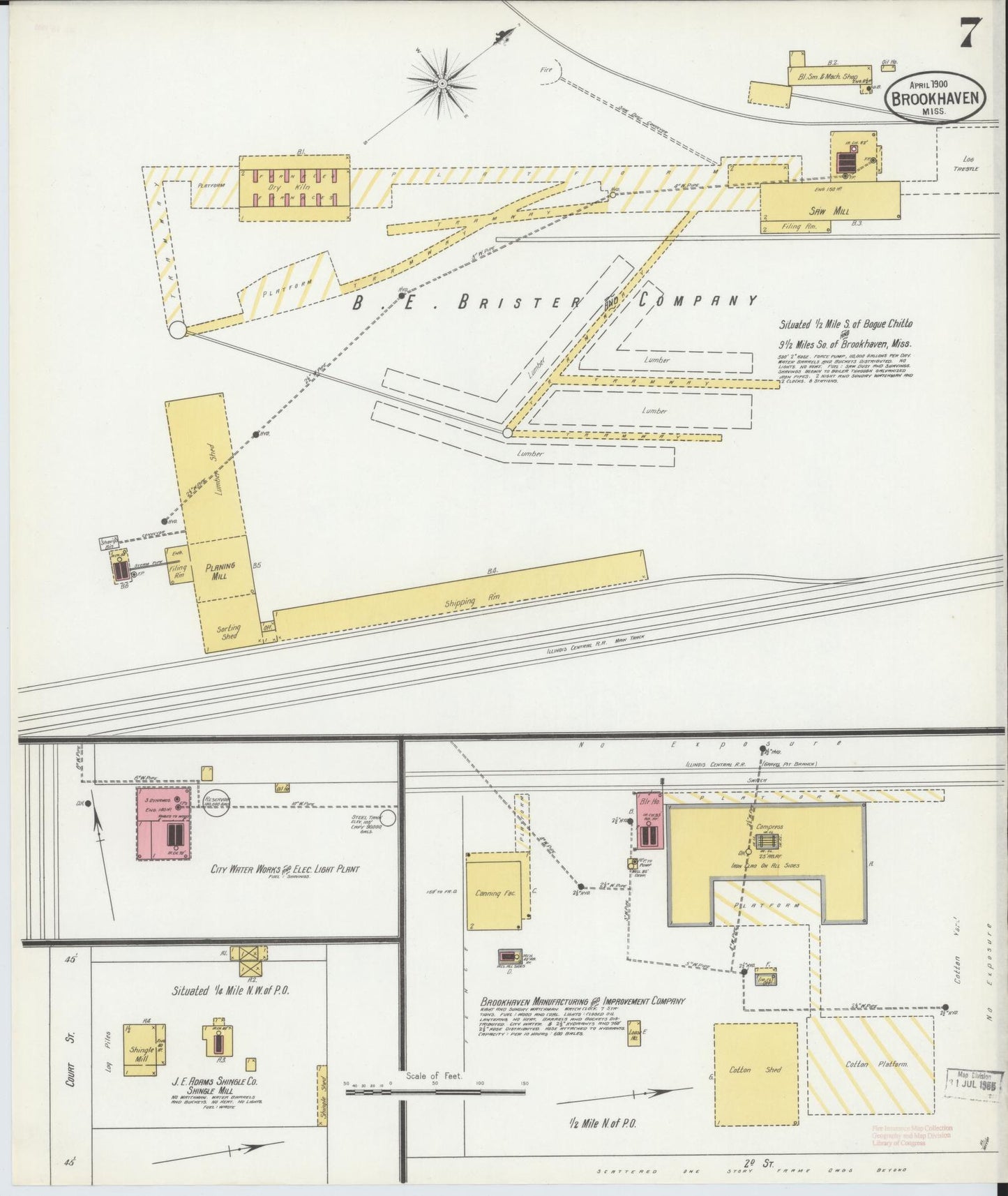 Sanborn Fire Insurance Map from Brookhaven, Lincoln County, Mississippi (1900), Sheet #0007 - Complete Map Set gallery image, historic Sanborn map, vintage wall art, Mississippi Mississippi