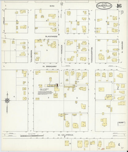 Sanborn Fire Insurance Map from Gainesville, Cooke County, Texas (1913), Sheet #0016 - Complete Map Set gallery image, historic Sanborn map, vintage wall art, Texas Texas