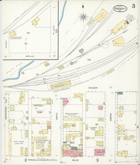 Sanborn Fire Insurance Map from Prescott, Yavapai County, Arizona (1901), Sheet #0003 - Historic Sanborn Fire Insurance Map Print, vintage old map wall art, antique decor, genealogy gift, Arizona Arizona map