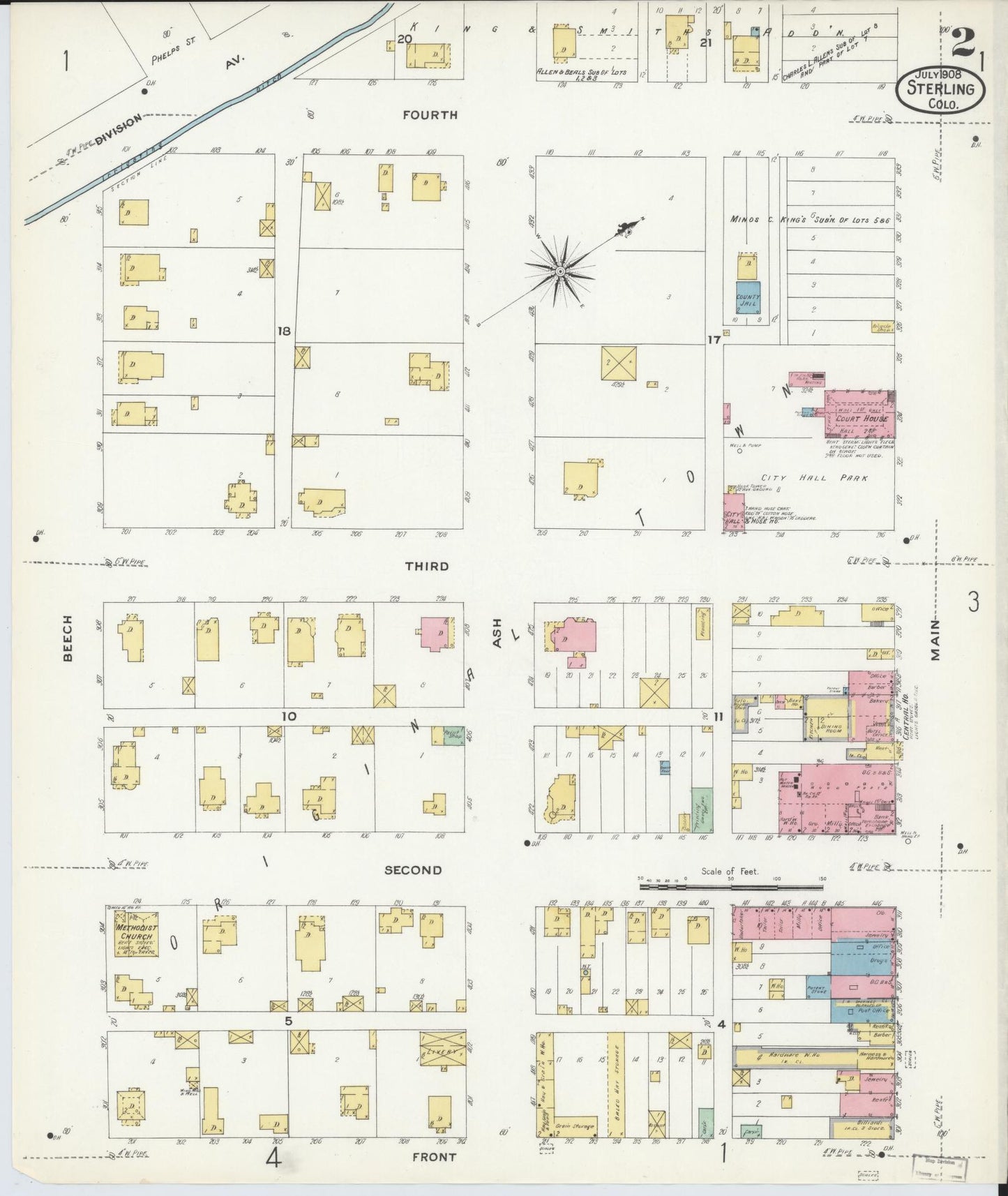 Sanborn Fire Insurance Map from Sterling, Logan County, Colorado (1908), Sheet #0002 - Complete Map Set gallery image, historic Sanborn map, vintage wall art, Colorado Colorado