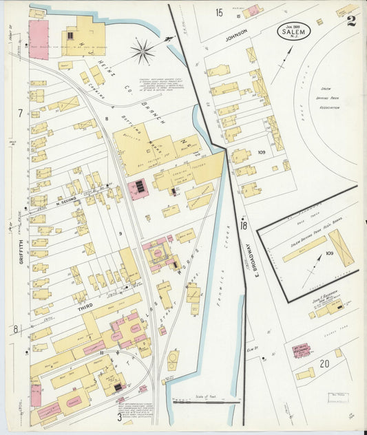 Sanborn Fire Insurance Map from Salem, Salem County, New Jersey (1909), Sheet #0002 - Historic Sanborn Fire Insurance Map Print, vintage old map wall art, antique decor, genealogy gift, New Jersey New Jersey map
