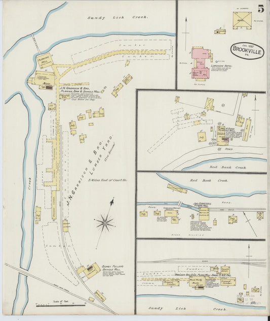 Sanborn Fire Insurance Map from Brookville, Jefferson County, Pennsylvania (1887), Sheet #0005 - Historic Sanborn Fire Insurance Map Print, vintage old map wall art, antique decor, genealogy gift, Pennsylvania Pennsylvania map