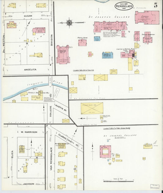 Sanborn Fire Insurance Map from Rensselaer, Jasper County, Indiana (1909), Sheet #0005 - Historic Sanborn Fire Insurance Map Print, vintage old map wall art, antique decor, genealogy gift, Indiana Indiana map