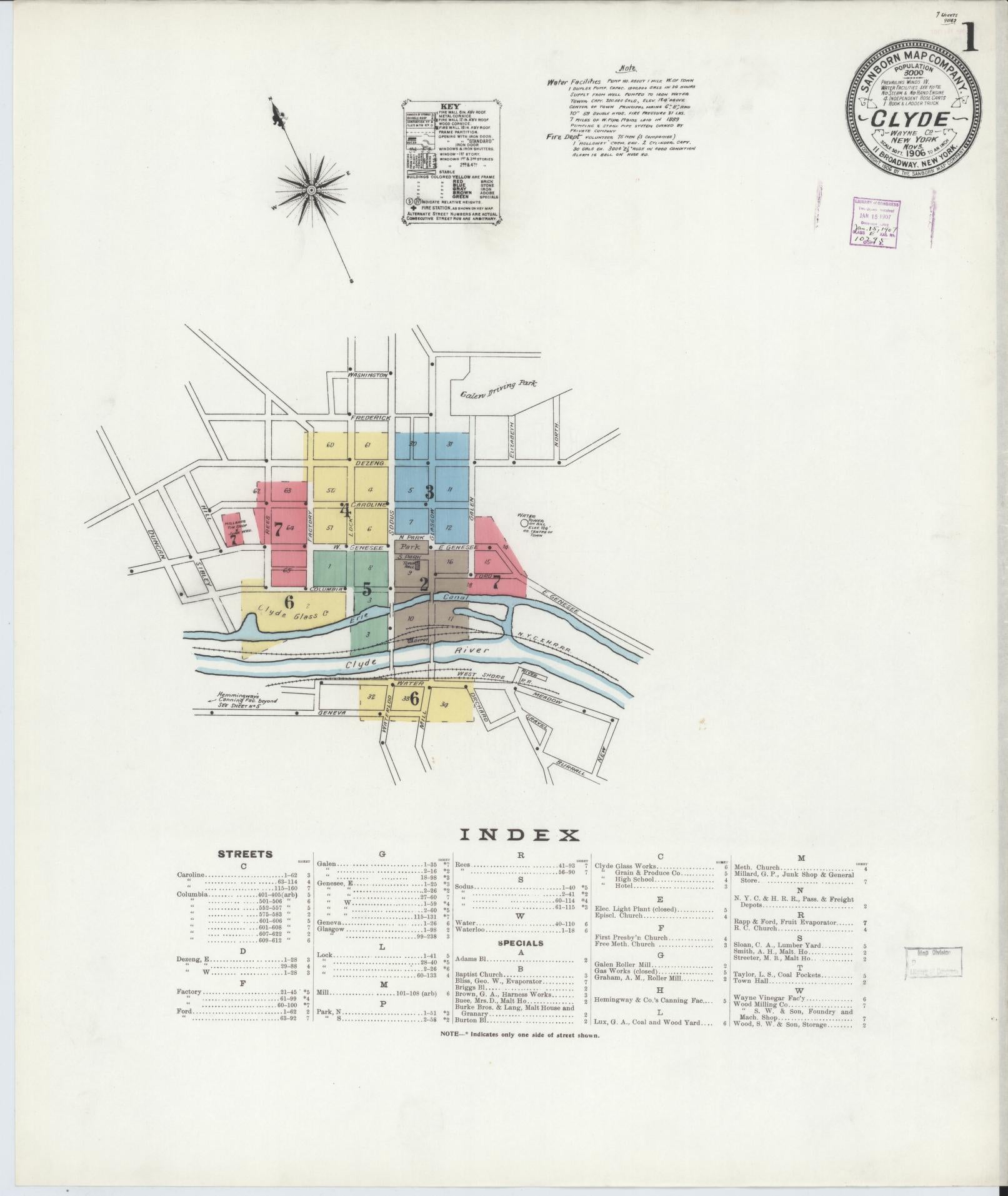 Sanborn Fire Insurance Map from Clyde, Wayne County, New York (1906), Sheet #0001 - Complete Map Set gallery image, historic Sanborn map, vintage wall art, New York New York