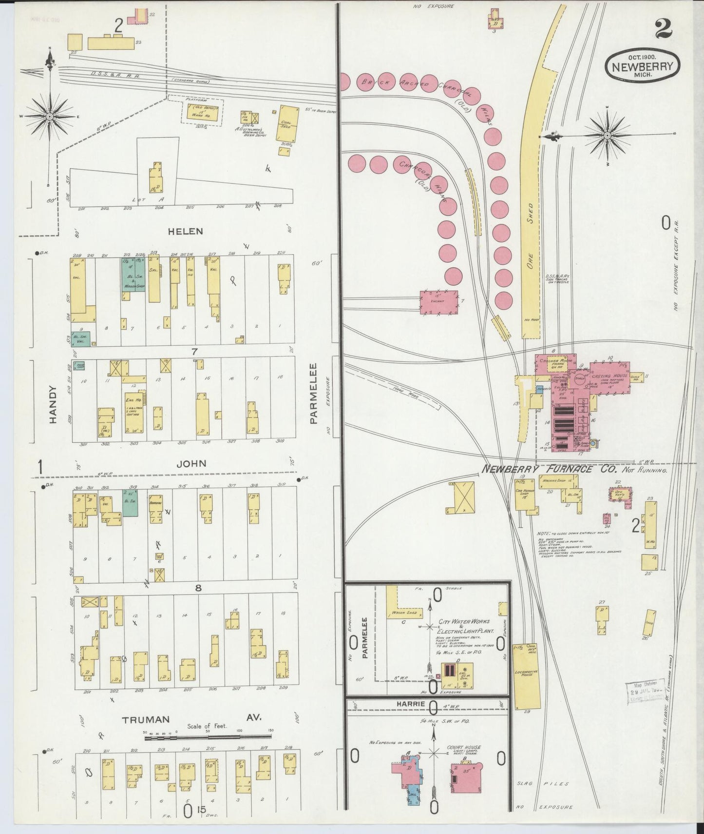 Sanborn Fire Insurance Map from Newberry, Luce County, Michigan (1900), Sheet #0002 - Complete Map Set gallery image, historic Sanborn map, vintage wall art, Michigan Michigan