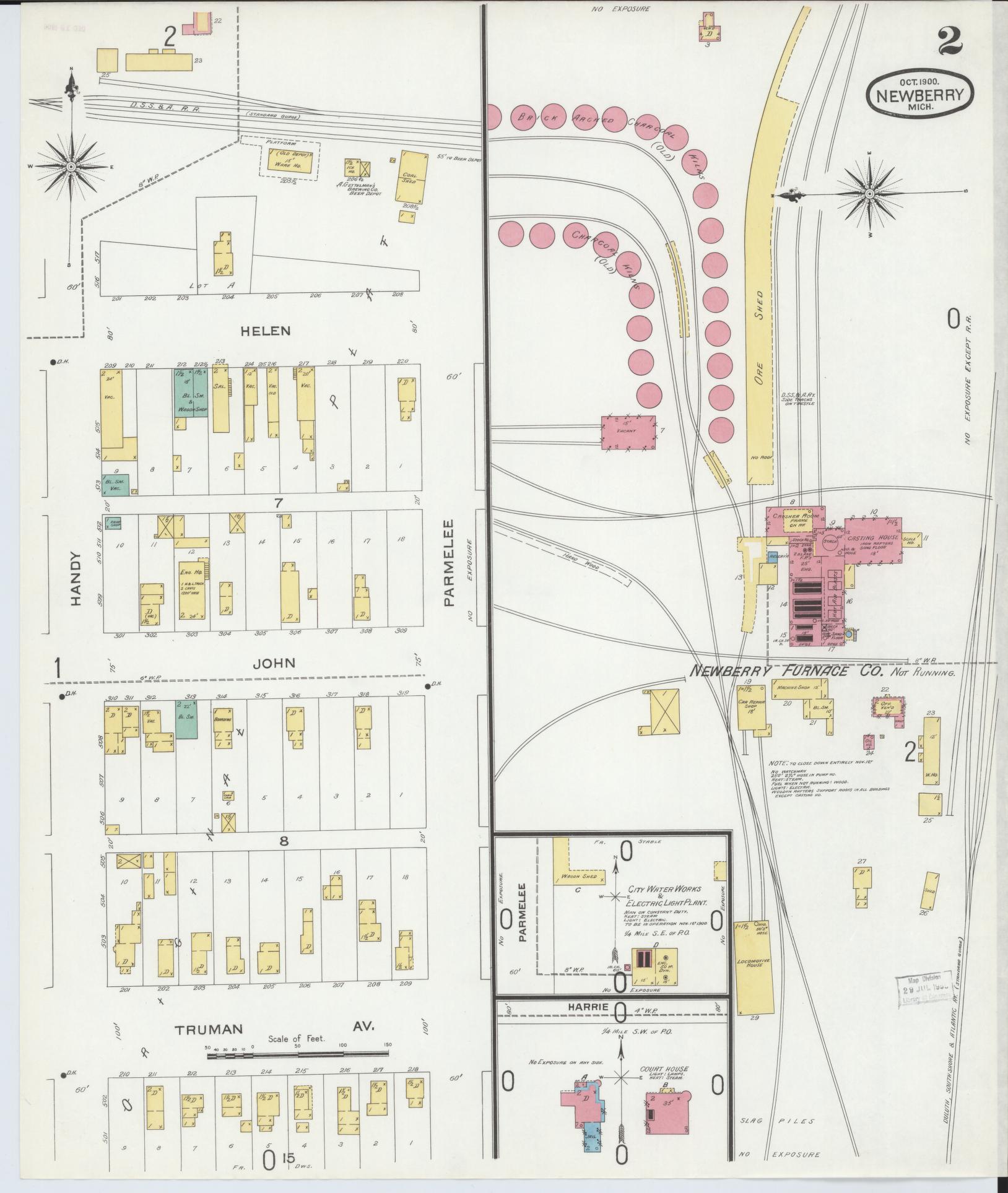 Sanborn Fire Insurance Map from Newberry, Luce County, Michigan (1900), Sheet #0002 - Complete Map Set gallery image, historic Sanborn map, vintage wall art, Michigan Michigan