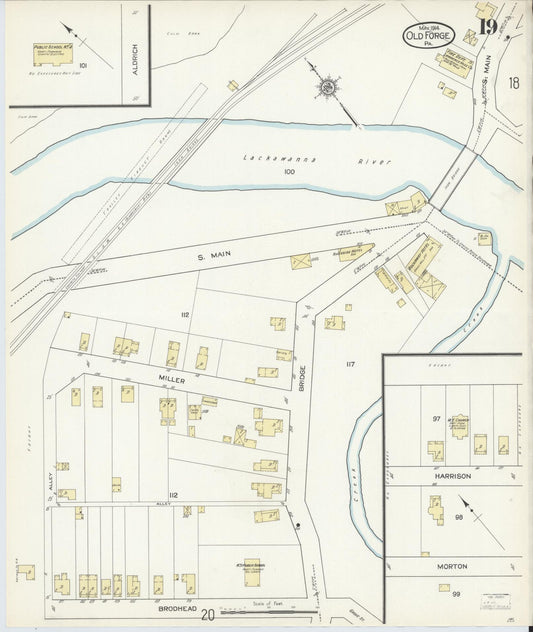 Sanborn Fire Insurance Map from Old Forge, Lackawanna County, Pennsylvania (1914), Sheet #0019 - Historic Sanborn Fire Insurance Map Print, vintage old map wall art, antique decor, genealogy gift, Pennsylvania Pennsylvania map