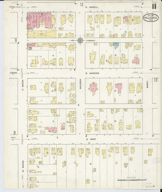 Sanborn Fire Insurance Map from Hillsdale, Hillsdale County, Michigan (1913), Sheet #0011 - Historic Sanborn Fire Insurance Map Print, vintage old map wall art, antique decor, genealogy gift, Michigan Michigan map