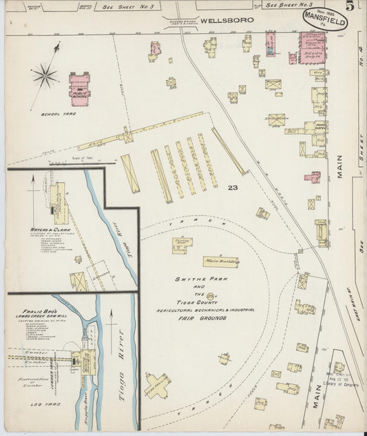 Sanborn Fire Insurance Map from Mansfield, Tioga County, Pennsylvania (1885), Sheet #0005 - Historic Sanborn Fire Insurance Map Print, vintage old map wall art, antique decor, genealogy gift, Pennsylvania Pennsylvania map