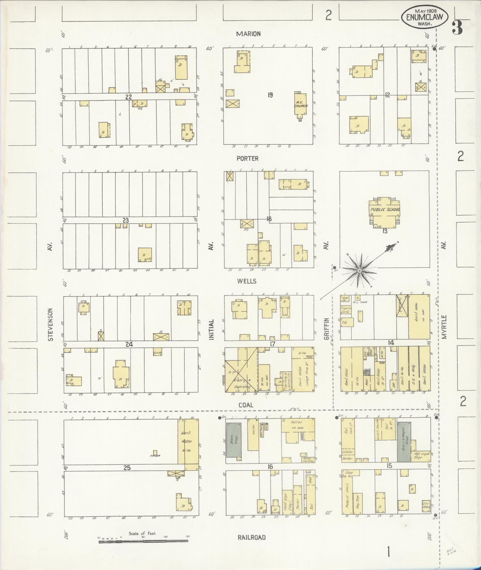 Sanborn Fire Insurance Map from Enumclaw, King County, Washington (1908), Sheet #0003 - Complete Map Set gallery image, historic Sanborn map, vintage wall art, Washington Washington