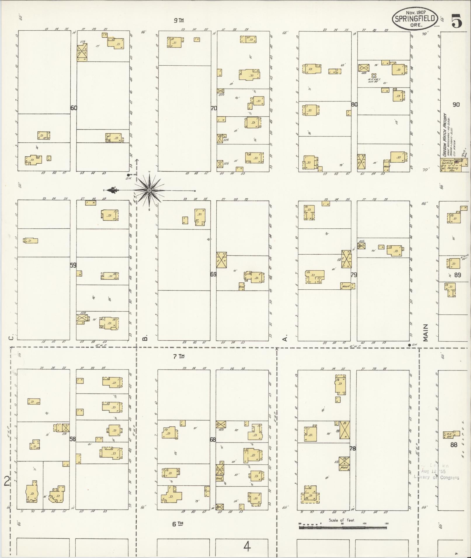 Sanborn Fire Insurance Map from Springfield, Lane County, Oregon (1907), Sheet #0005 - Complete Map Set gallery image, historic Sanborn map, vintage wall art, Oregon Oregon