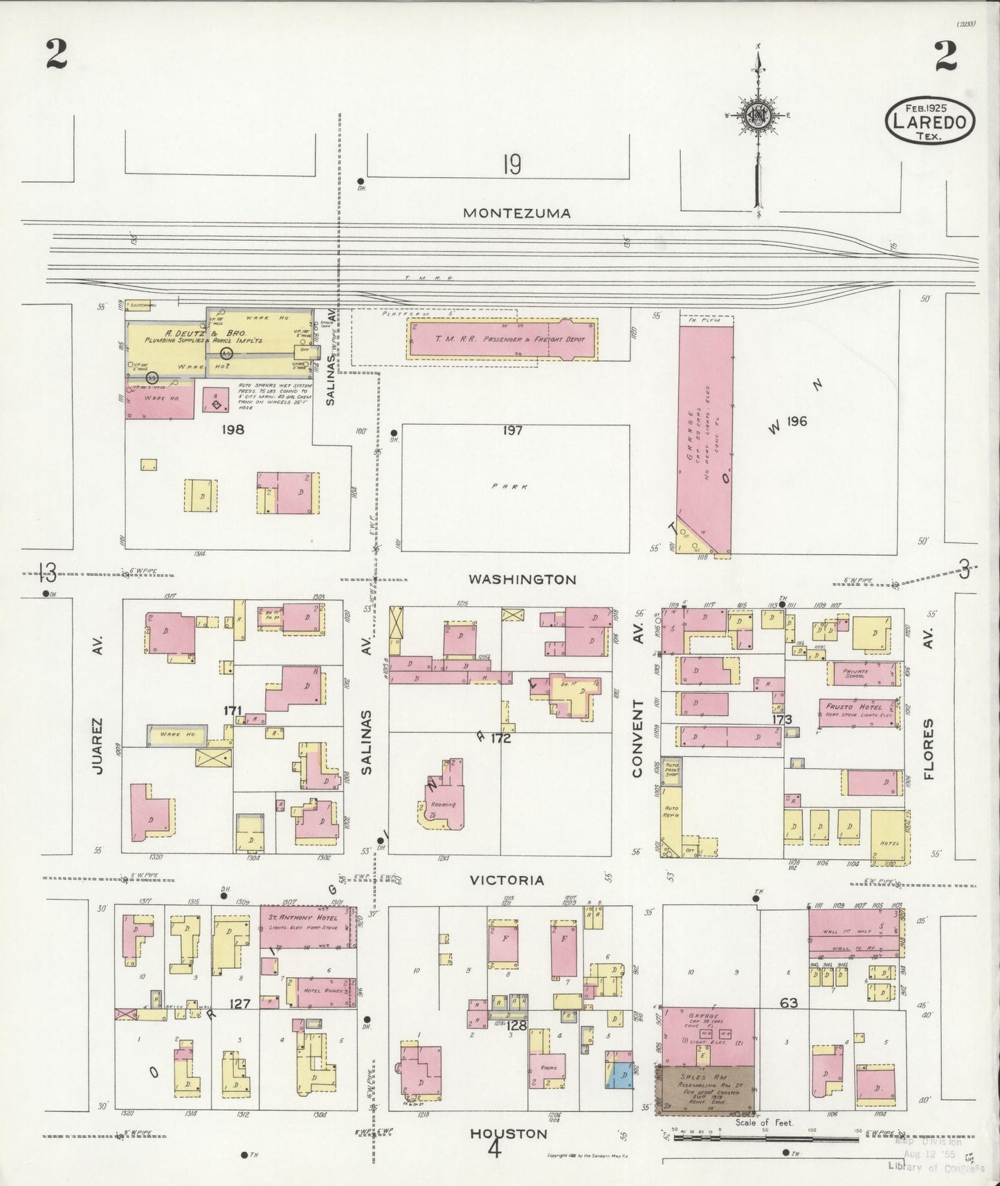 Sanborn Fire Insurance Map from Laredo, Webb County, Texas (1925), Sheet #0002 - Historic Sanborn Fire Insurance Map Print, vintage old map wall art, antique decor, genealogy gift, Texas Texas map