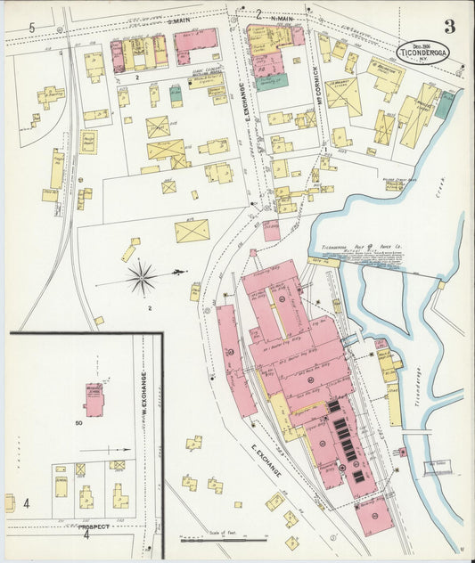 Sanborn Fire Insurance Map from Ticonderoga, Essex County, New York (1906), Sheet #0003 - Historic Sanborn Fire Insurance Map Print, vintage old map wall art, antique decor, genealogy gift, New York New York map