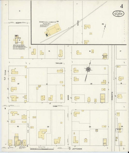 Sanborn Fire Insurance Map from Gilmer, Upshur County, Texas (1912), Sheet #0004 - Historic Sanborn Fire Insurance Map Print, vintage old map wall art, antique decor, genealogy gift, Texas Texas map