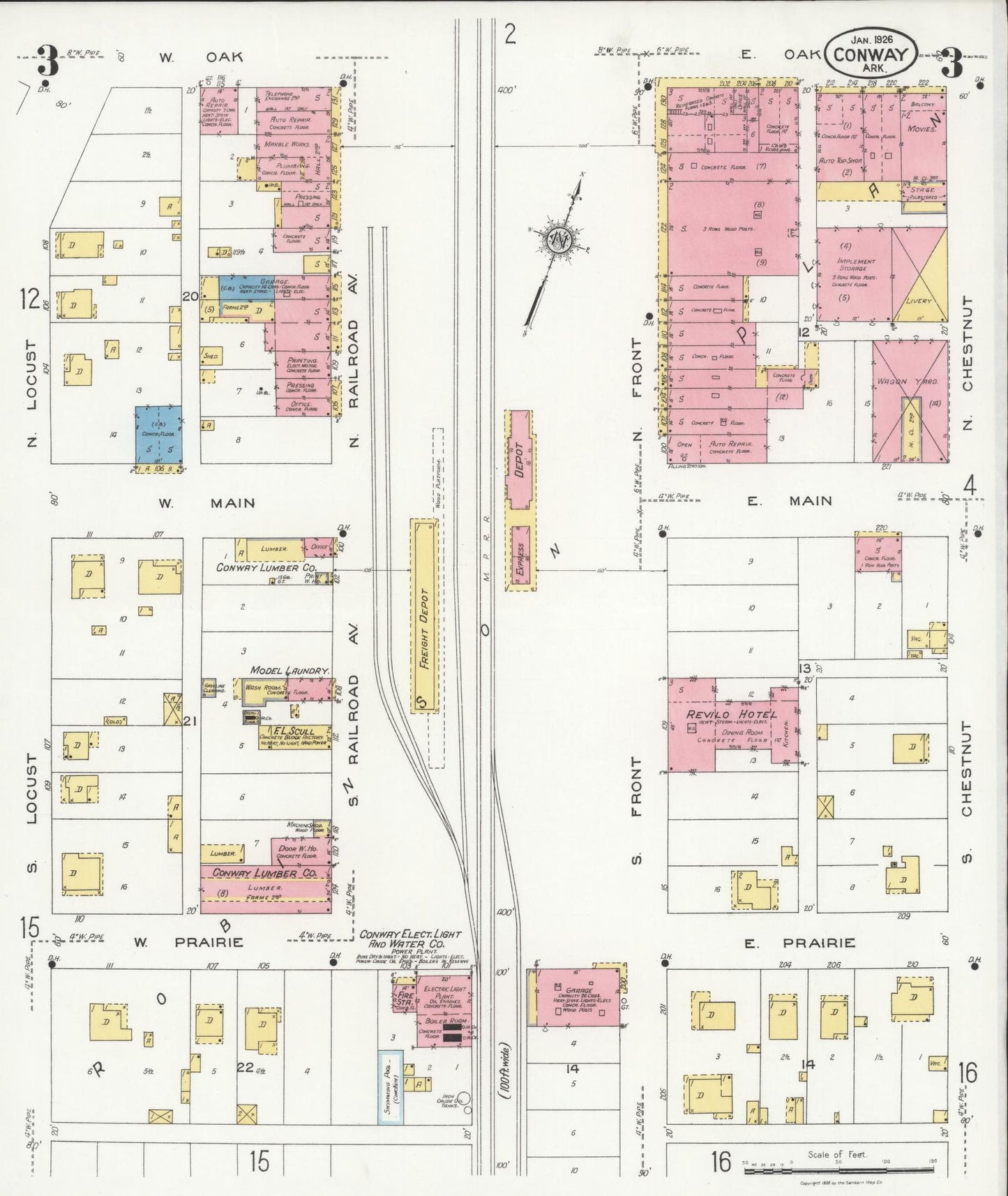 Sanborn Fire Insurance Map from Conway, Faulkner County, Arkansas (1926), Sheet #0003 - Historic Sanborn Fire Insurance Map Print, vintage old map wall art, antique decor, genealogy gift, Arkansas Arkansas map