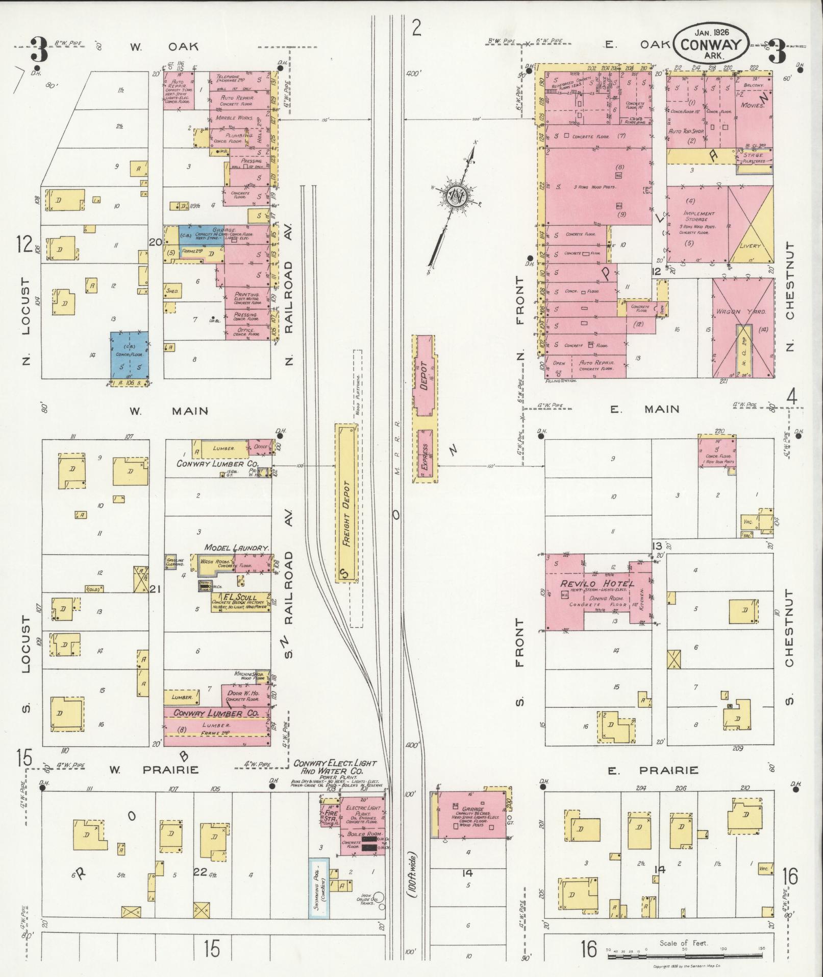Sanborn Fire Insurance Map from Conway, Faulkner County, Arkansas (1926), Sheet #0003 - Historic Sanborn Fire Insurance Map Print, vintage old map wall art, antique decor, genealogy gift, Arkansas Arkansas map