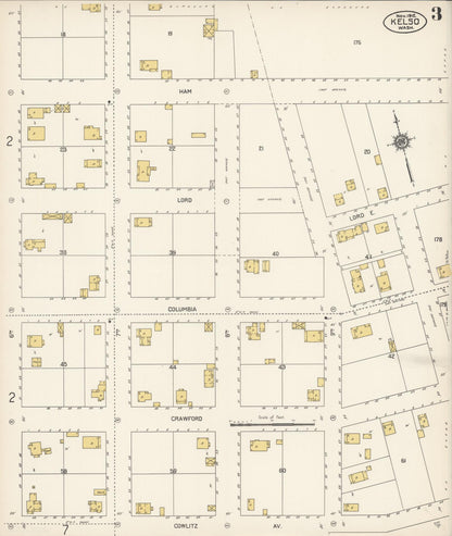 Sanborn Fire Insurance Map from Kelso, Cowlitz County, Washington (1912), Sheet #0003 - Complete Map Set gallery image, historic Sanborn map, vintage wall art, Washington Washington
