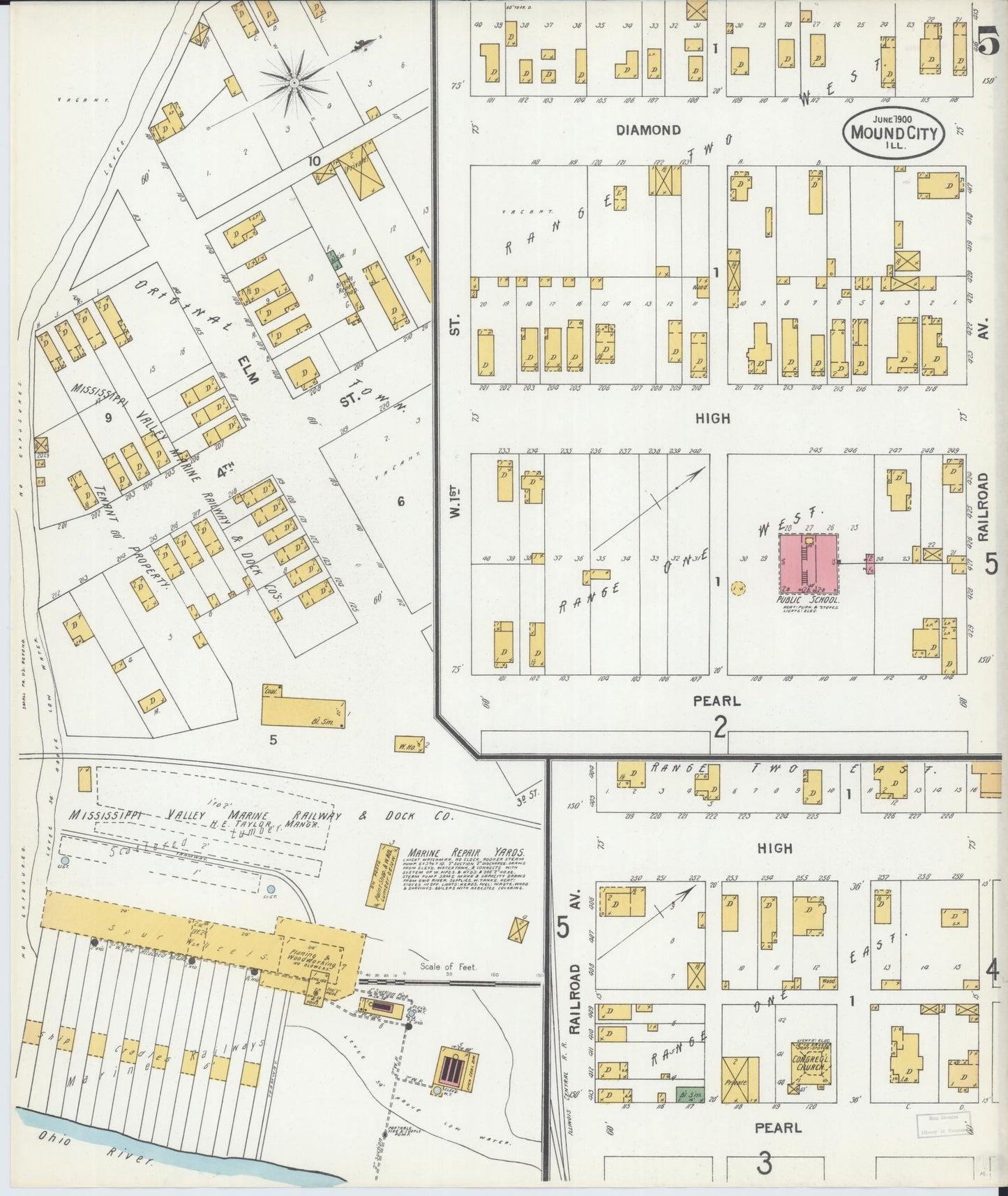 Sanborn Fire Insurance Map from Mound City, Pulaski County, Illinois (1900), Sheet #0005 - Complete Map Set gallery image, historic Sanborn map, vintage wall art, Illinois Illinois