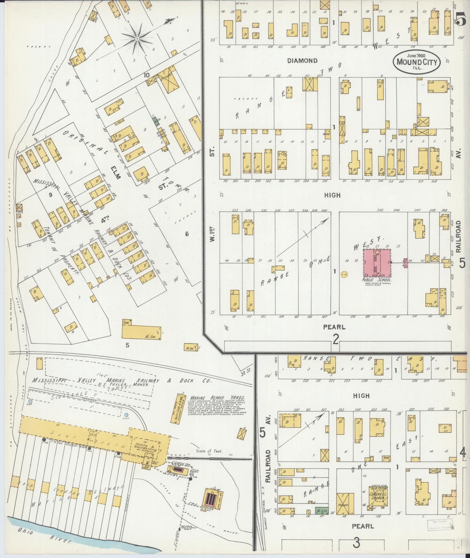 Sanborn Fire Insurance Map from Mound City, Pulaski County, Illinois (1900), Sheet #0005 - Complete Map Set gallery image, historic Sanborn map, vintage wall art, Illinois Illinois