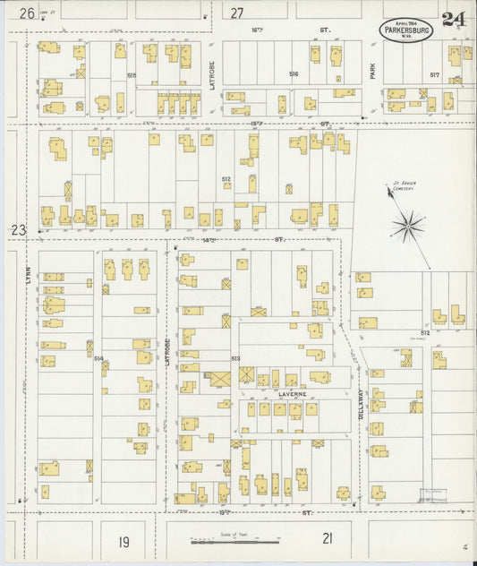 Sanborn Fire Insurance Map from Parkersburg, Wood County, West Virginia (1904), Sheet #0024 - Historic Sanborn Fire Insurance Map Print, vintage old map wall art, antique decor, genealogy gift, West Virginia West Virginia map