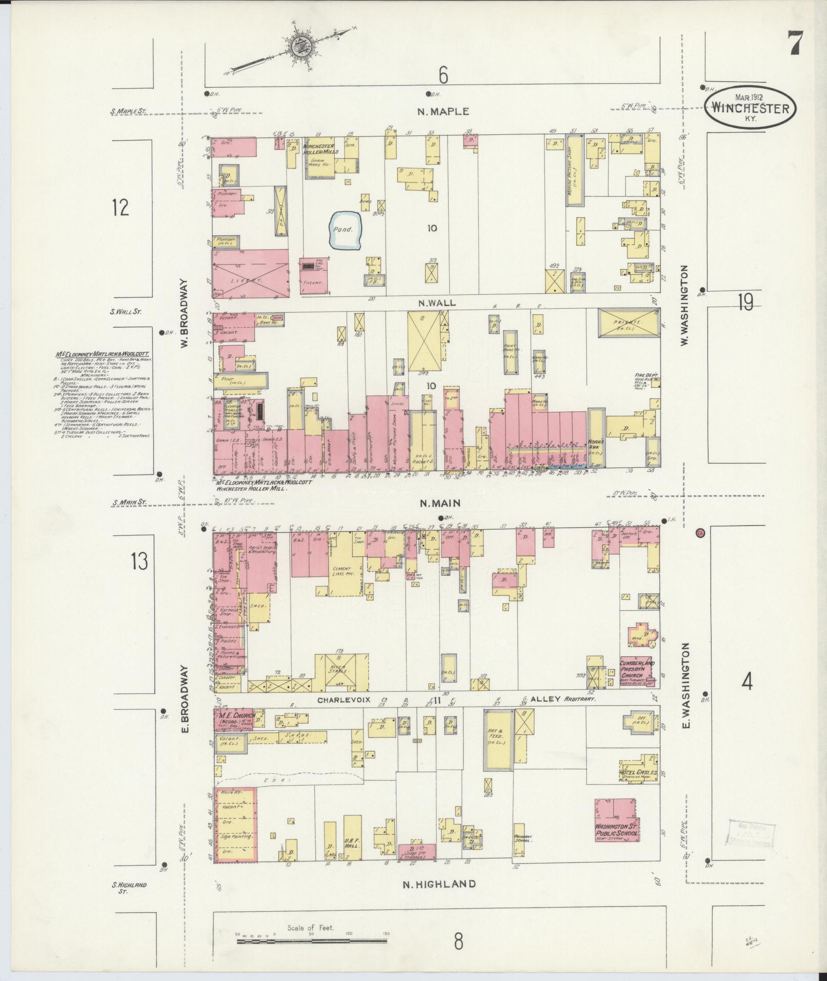 Sanborn Fire Insurance Map from Winchester, Clark County, Kentucky (1912), Sheet #0007 - Historic Sanborn Fire Insurance Map Print, vintage old map wall art, antique decor, genealogy gift, Kentucky Kentucky map