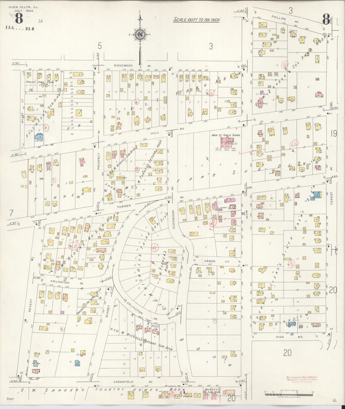 Sanborn Fire Insurance Map from Glen Ellyn, Du Page County, Illinois (1946), Sheet #0008 - Complete Map Set gallery image, historic Sanborn map, vintage wall art, Illinois Illinois