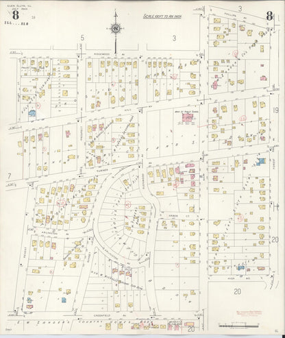 Sanborn Fire Insurance Map from Glen Ellyn, Du Page County, Illinois (1946), Sheet #0008 - Complete Map Set gallery image, historic Sanborn map, vintage wall art, Illinois Illinois