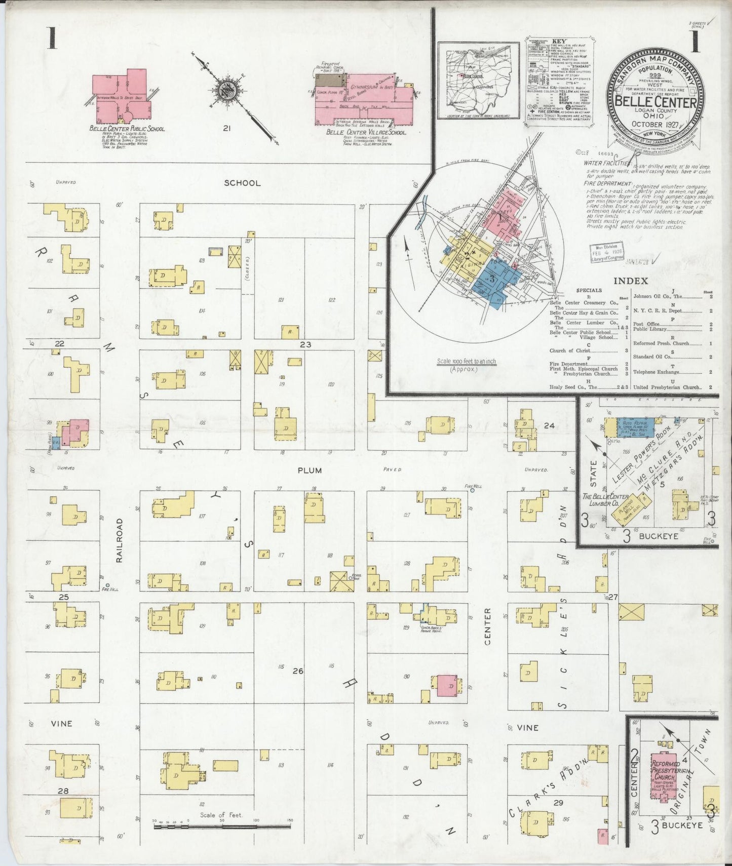 Sanborn Fire Insurance Map from Belle Centre, Logan County, Ohio (1927), Sheet #0001 - Historic Sanborn Fire Insurance Map Print, vintage old map wall art, antique decor, genealogy gift, Ohio Ohio map