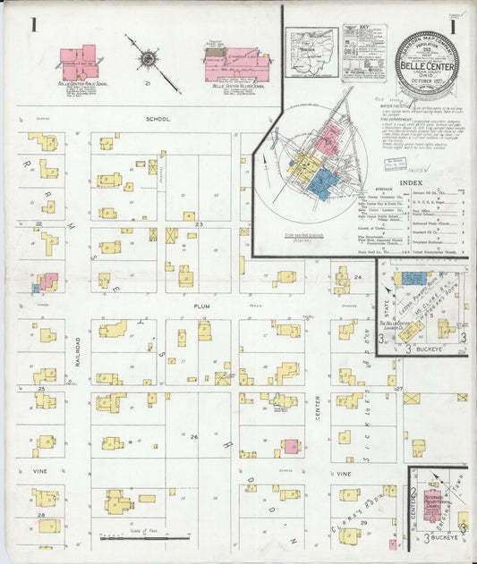 Sanborn Fire Insurance Map from Belle Centre, Logan County, Ohio (1927), Sheet #0001 - Historic Sanborn Fire Insurance Map Print, vintage old map wall art, antique decor, genealogy gift, Ohio Ohio map
