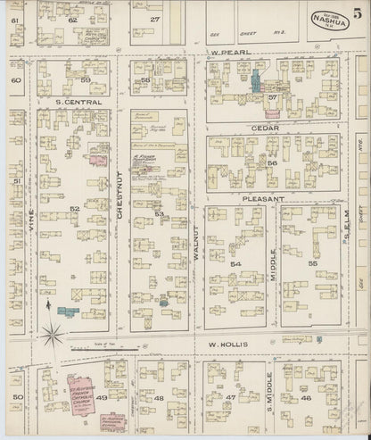 Sanborn Fire Insurance Map from Nashua, Hillsborough County, New Hampshire (1885), Sheet #0005 - Complete Map Set gallery image, historic Sanborn map, vintage wall art, New Hampshire New Hampshire
