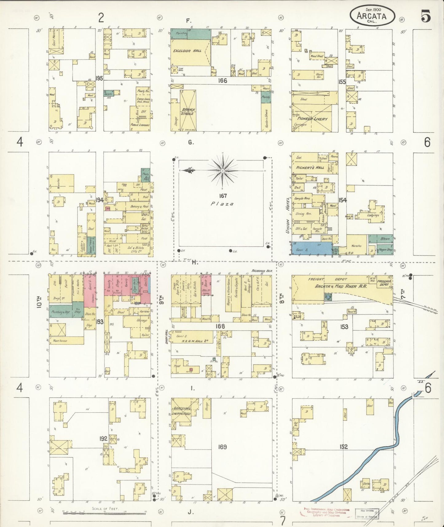 Sanborn Fire Insurance Map from Arcata, Humboldt County, California (1900), Sheet #0005 - Historic Sanborn Fire Insurance Map Print, vintage old map wall art, antique decor, genealogy gift, California California map