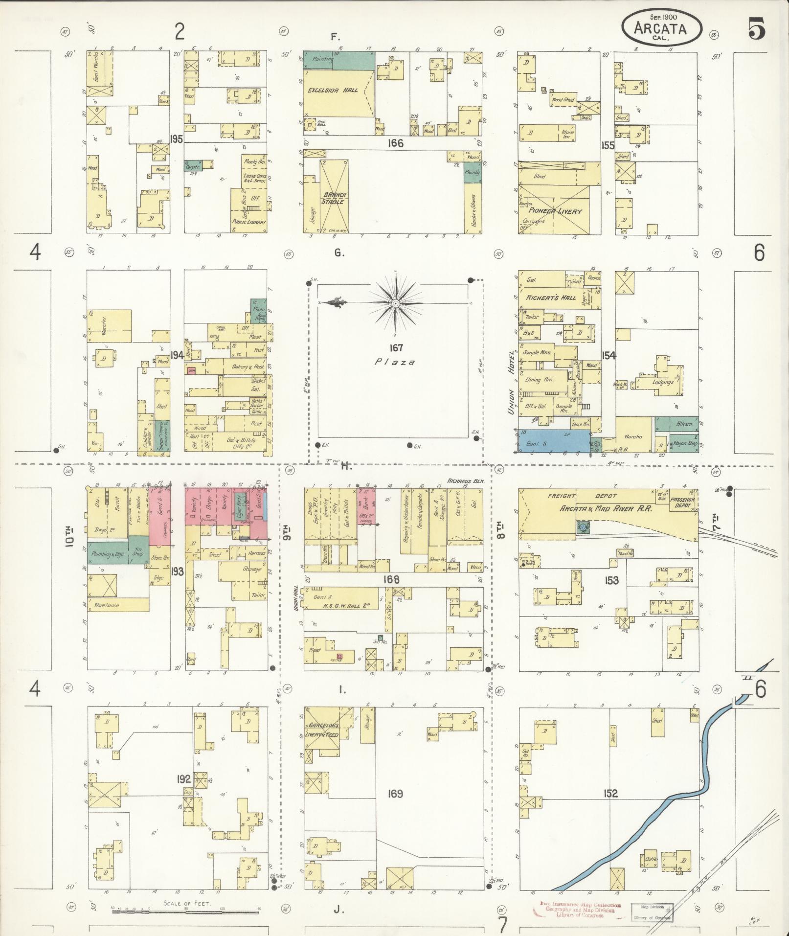 Sanborn Fire Insurance Map from Arcata, Humboldt County, California (1900), Sheet #0005 - Historic Sanborn Fire Insurance Map Print, vintage old map wall art, antique decor, genealogy gift, California California map