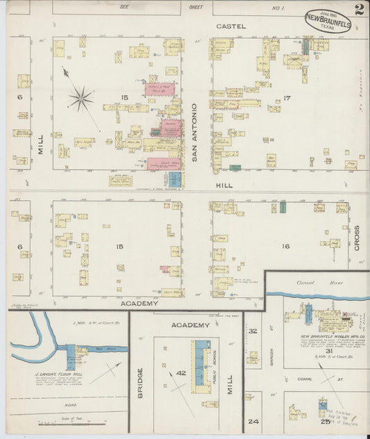 Sanborn Fire Insurance Map from New Braunfels, Comal County, Texas (1885), Sheet #0002 - Historic Sanborn Fire Insurance Map Print, vintage old map wall art, antique decor, genealogy gift, Texas Texas map