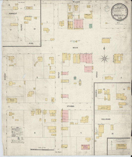 Sanborn Fire Insurance Map from Abbeville, Wilcox County, Georgia (1899), Sheet #0001 - Historic Sanborn Fire Insurance Map Print, vintage old map wall art, antique decor, genealogy gift, Georgia Georgia map