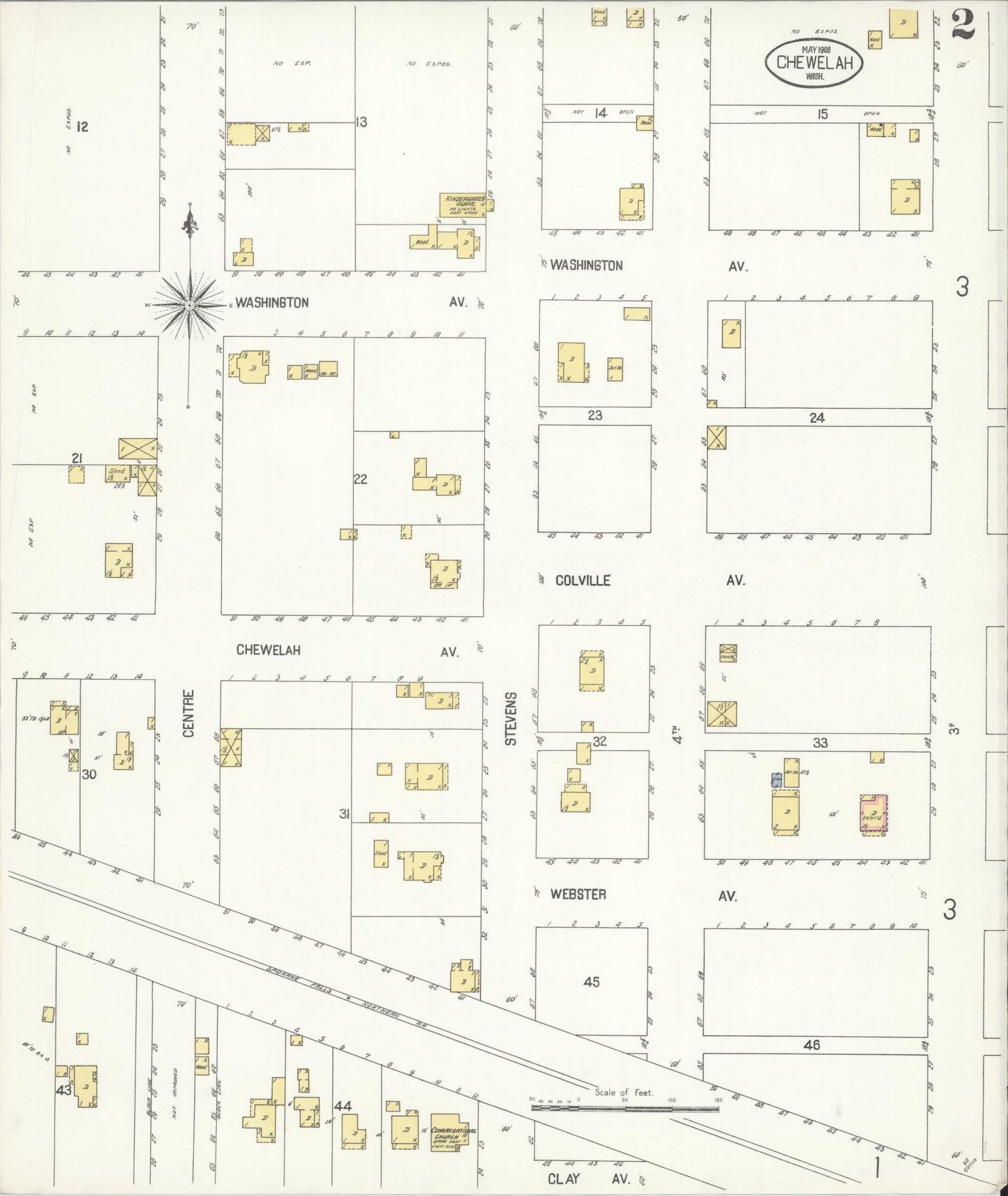 Sanborn Fire Insurance Map from Chewelah, Stevens County, Washington (1908), Sheet #0002 - Complete Map Set gallery image, historic Sanborn map, vintage wall art, Washington Washington