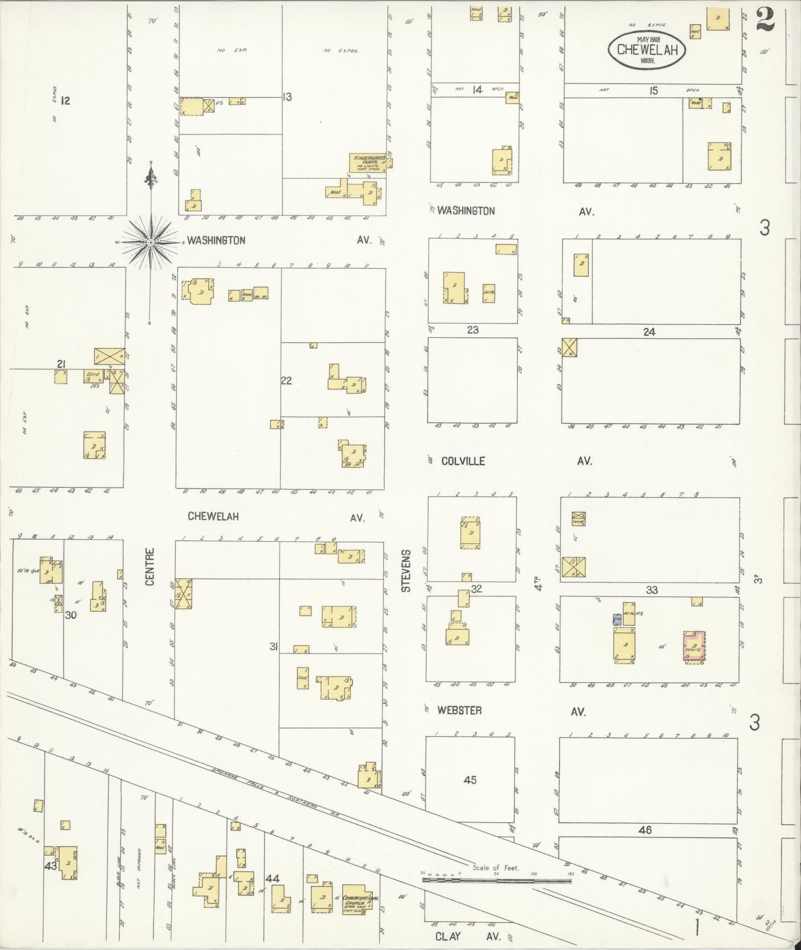 Sanborn Fire Insurance Map from Chewelah, Stevens County, Washington (1908), Sheet #0002 - Complete Map Set gallery image, historic Sanborn map, vintage wall art, Washington Washington