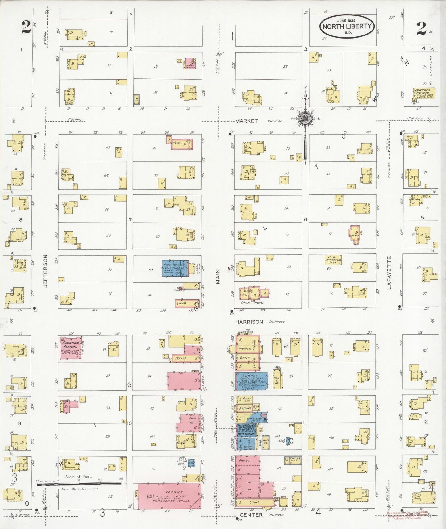 Sanborn Fire Insurance Map from North Liberty, Saint Joseph County, Indiana (1929), Sheet #0002 - Complete Map Set gallery image, historic Sanborn map, vintage wall art, Indiana Indiana