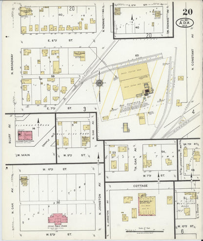 Sanborn Fire Insurance Map from Ada, Pontotoc County, Oklahoma (1920), Sheet #0020 - Complete Map Set gallery image, historic Sanborn map, vintage wall art, Oklahoma Oklahoma