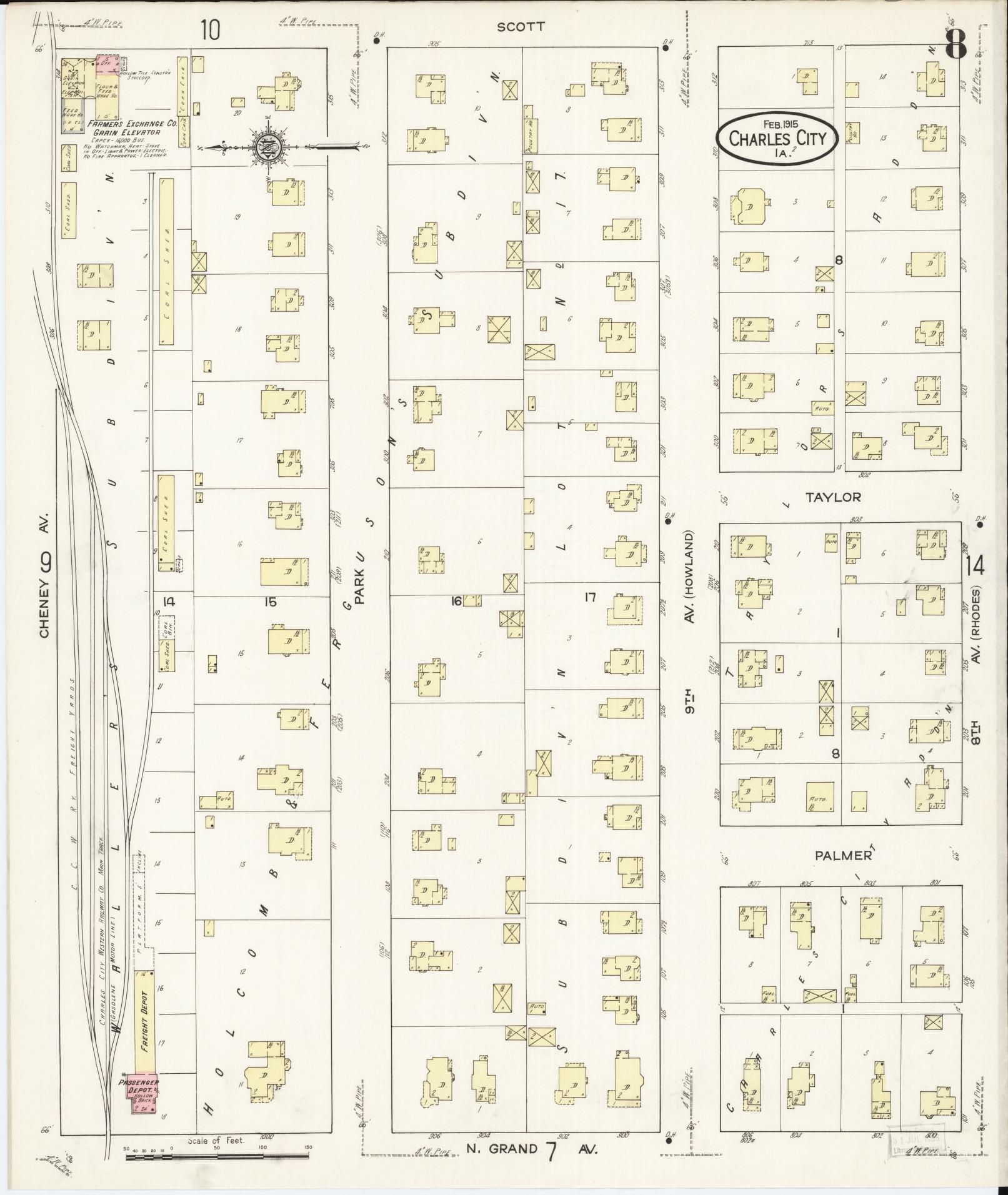 Sanborn Fire Insurance Map from Charles City, Floyd County, Iowa (1915), Sheet #0008 - Historic Sanborn Fire Insurance Map Print, vintage old map wall art