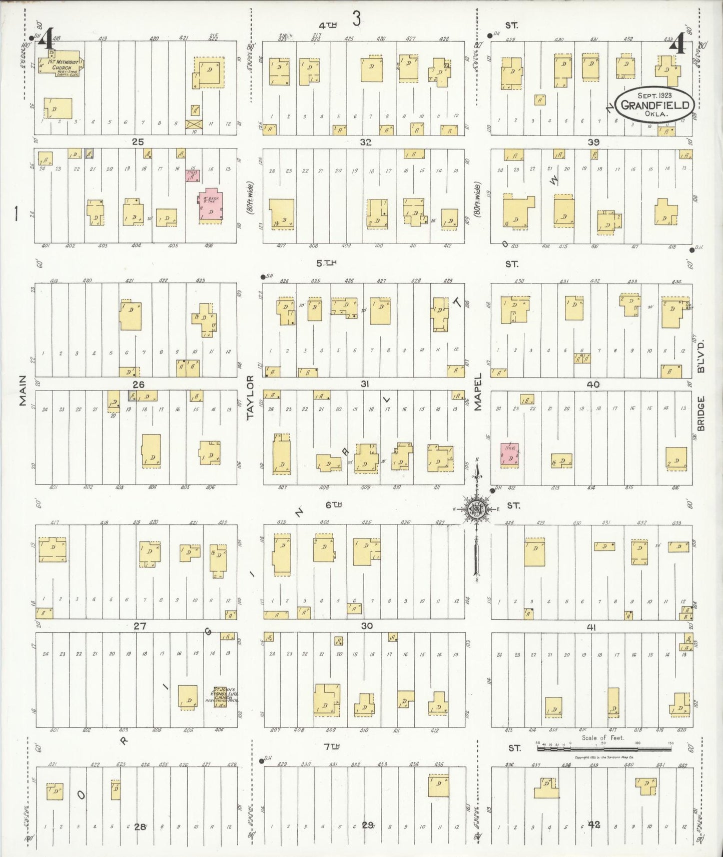 Sanborn Fire Insurance Map from Grandfield, Tillman County, Oklahoma (1923), Sheet #0004 - Historic Sanborn Fire Insurance Map Print, vintage old map wall art, antique decor, genealogy gift, Oklahoma Oklahoma map