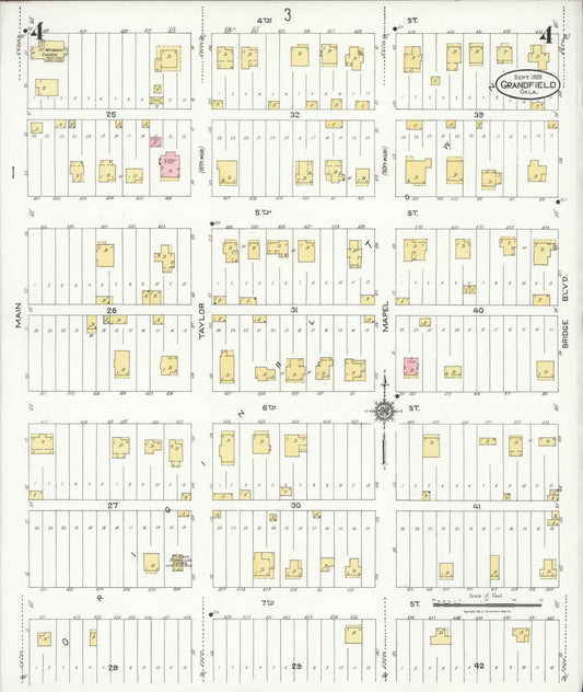 Sanborn Fire Insurance Map from Grandfield, Tillman County, Oklahoma (1923), Sheet #0004 - Historic Sanborn Fire Insurance Map Print, vintage old map wall art, antique decor, genealogy gift, Oklahoma Oklahoma map