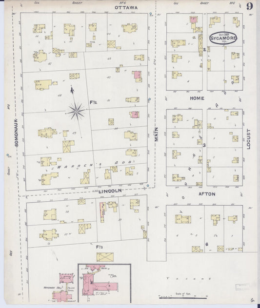 Sanborn Fire Insurance Map from Sycamore, De Kalb County, Illinois (1891), Sheet #0009 - Historic Sanborn Fire Insurance Map Print, vintage old map wall art, antique decor, genealogy gift, Illinois Illinois map