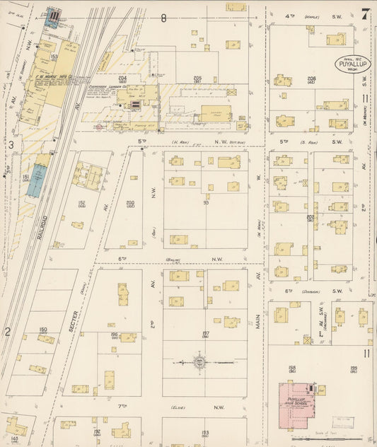 Sanborn Fire Insurance Map from Puyallup, Pierce County, Washington (1912), Sheet #0007 - Historic Sanborn Fire Insurance Map Print, vintage old map wall art, antique decor, genealogy gift, Washington Washington map
