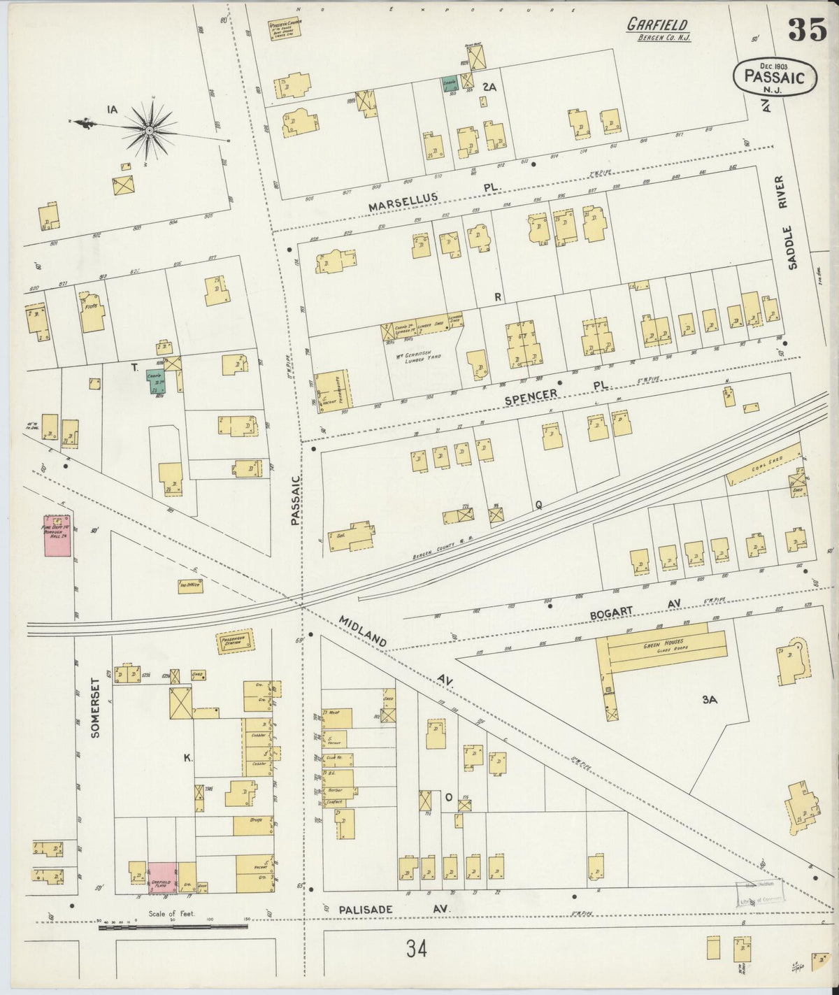 Sanborn Fire Insurance Map from Passaic, Passaic County, New Jersey (1903), Sheet #0035 - Historic Sanborn Fire Insurance Map Print, vintage old map wall art, antique decor, genealogy gift, New Jersey New Jersey map