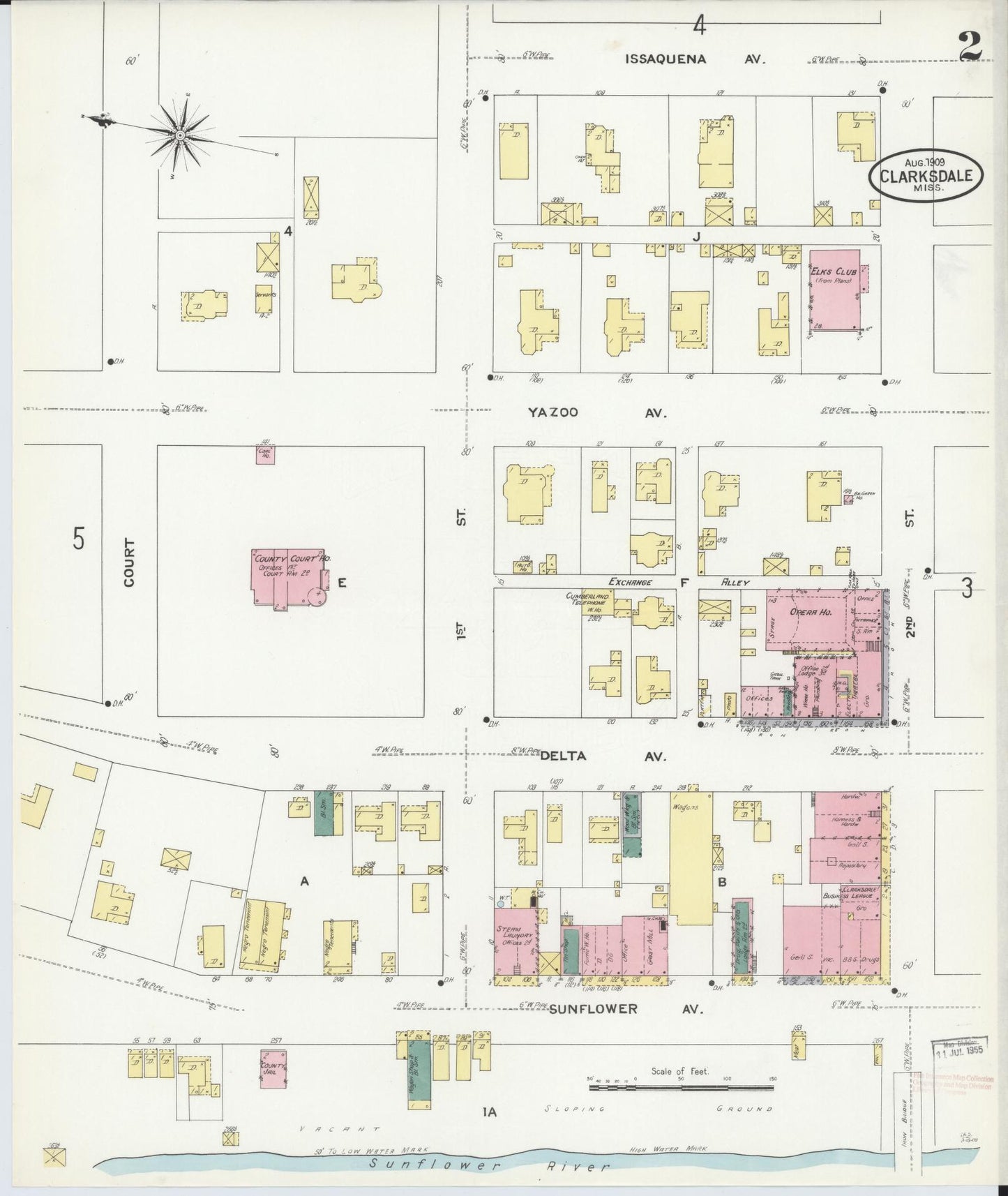 Sanborn Fire Insurance Map from Clarksdale, Coahoma County, Mississippi (1909), Sheet #0002 - Complete Map Set gallery image, historic Sanborn map, vintage wall art, Mississippi Mississippi