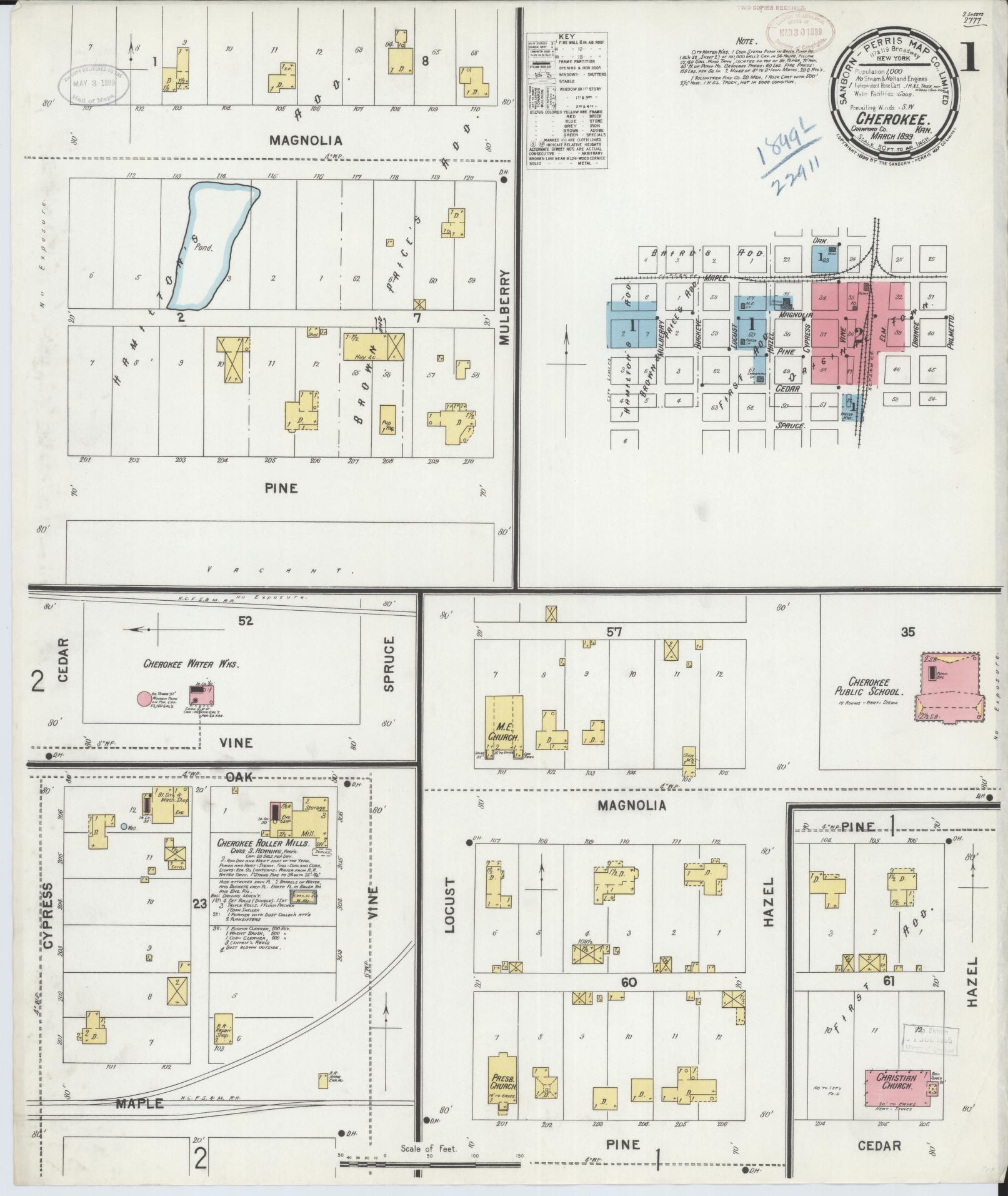 Sanborn Fire Insurance Map from Cherokee, Crawford County, Kansas. (1899) – Historic Sanborn Fire Insurance Map Print