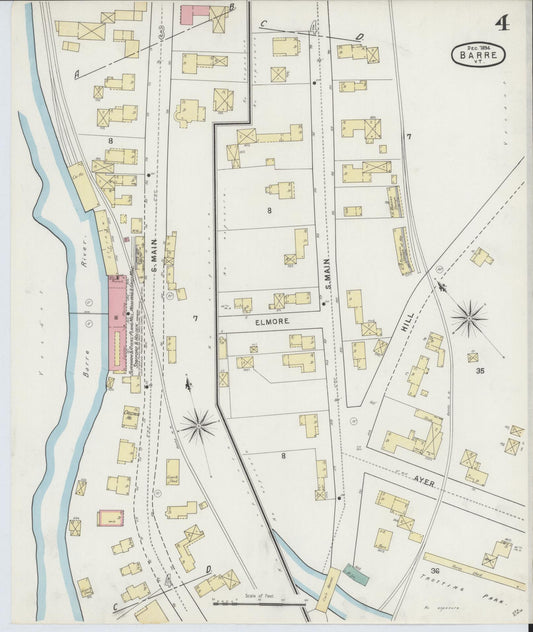 Sanborn Fire Insurance Map from Barre, Washington County, Vermont (1894), Sheet #0004 - Historic Sanborn Fire Insurance Map Print, vintage old map wall art, antique decor, genealogy gift, Vermont Vermont map